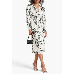 ROTATE Wrap Dress Abstract Floral Ivory Green Satin Midi 6